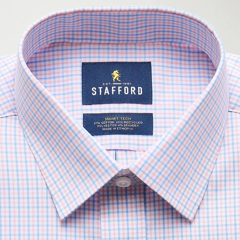 Stafford Smart Tech Mens Regular Fit Stretch Fabric Wrinkle Free Long Sleeve Dress Shirt