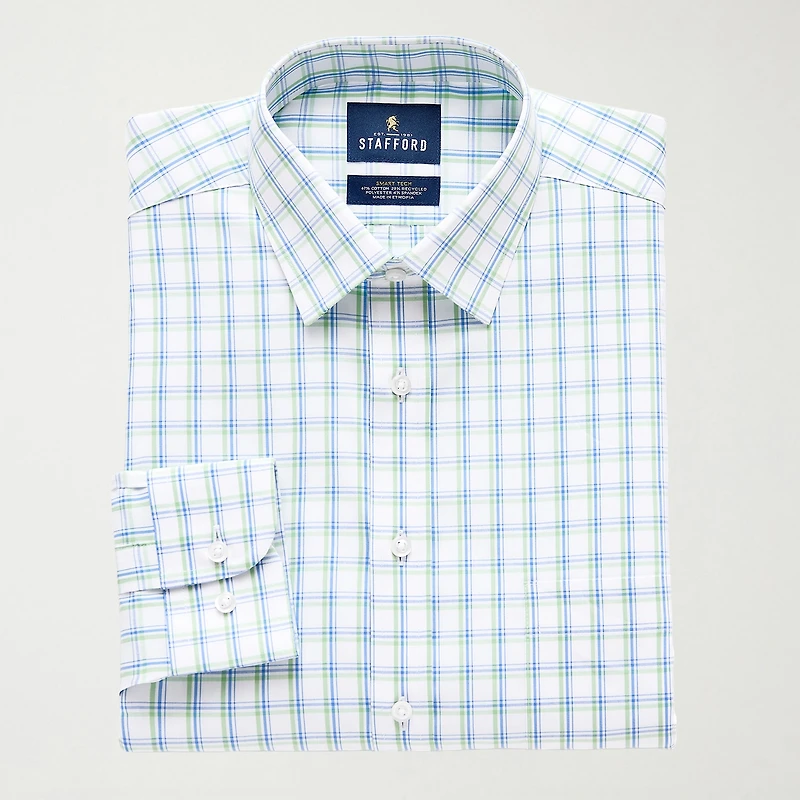 Stafford Smart Tech Mens Regular Fit Stretch Fabric Wrinkle Free Long Sleeve Dress Shirt