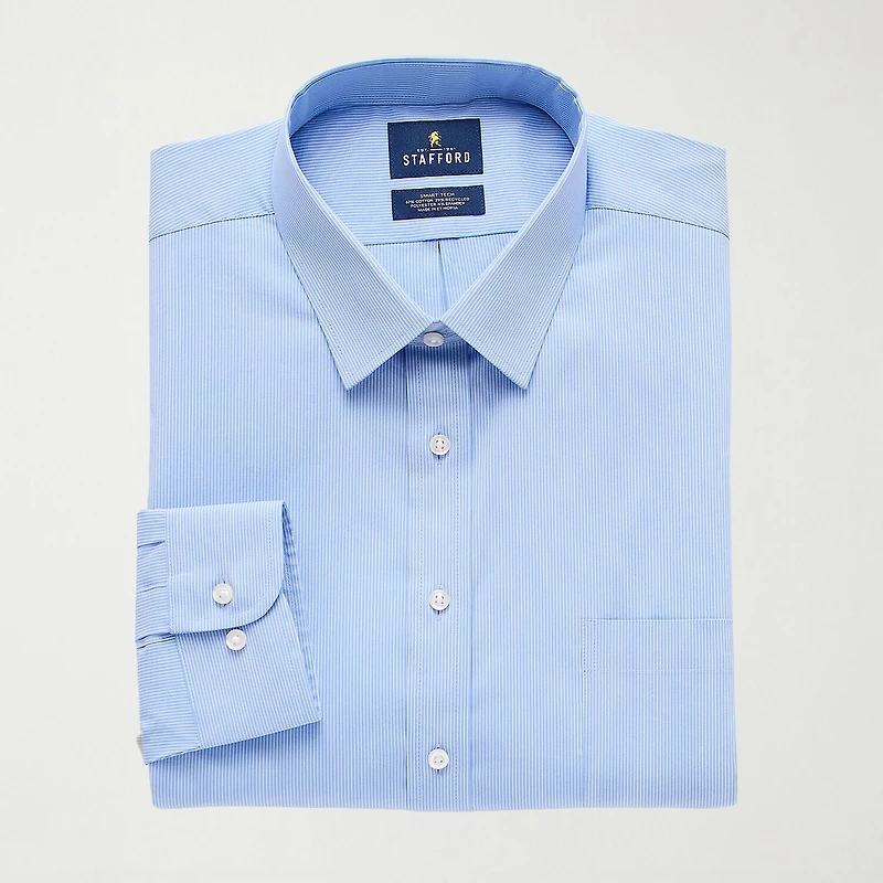 Stafford Smart Tech Mens Regular Fit Stretch Fabric Wrinkle Free Long Sleeve Dress Shirt