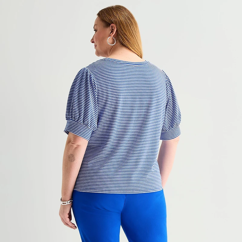 Liz Claiborne Womens Plus Crew Neck Short Sleeve Blouse