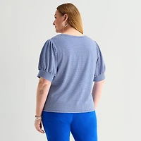 Liz Claiborne Womens Plus Crew Neck Short Sleeve Blouse