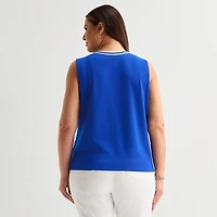 Liz Claiborne Womens Plus V Neck Sleeveless Blouse
