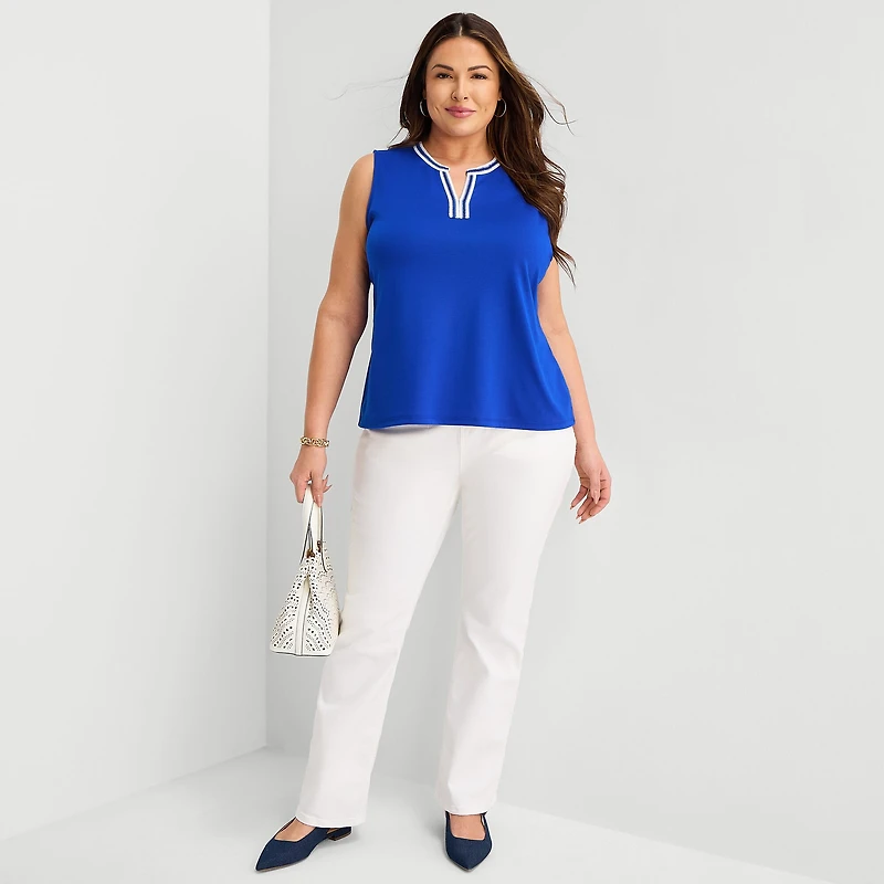 Liz Claiborne Womens Plus V Neck Sleeveless Blouse