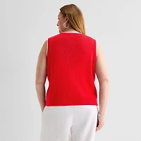 Liz Claiborne Womens Scoop Neck Button Plus Sweater Vest