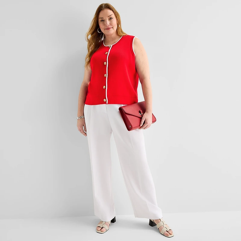 Liz Claiborne Womens Scoop Neck Button Plus Sweater Vest