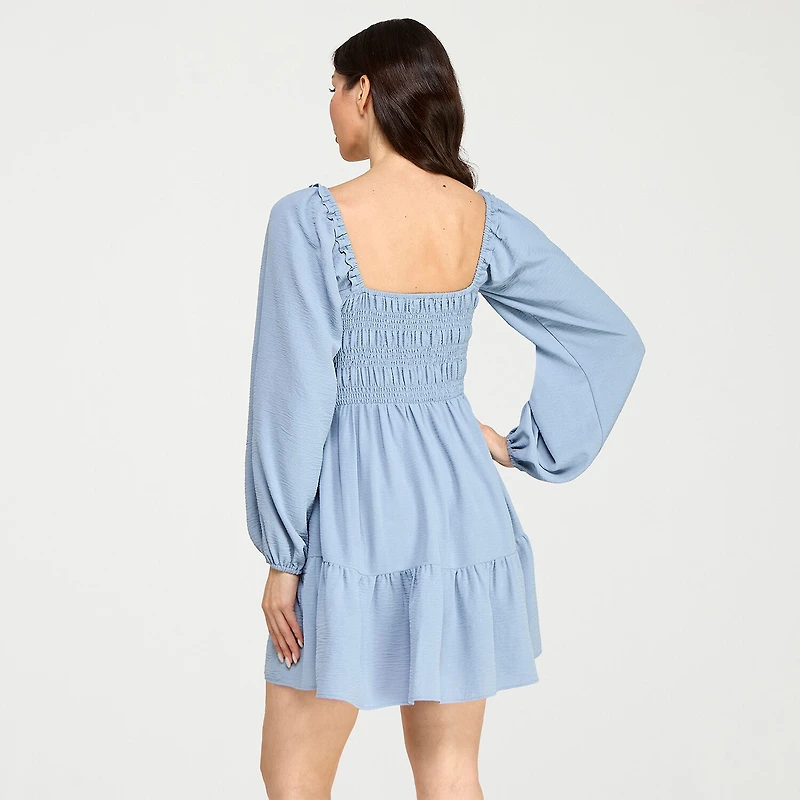 City Triangle Womens Juniors Square Neck Long Sleeve Balloon Fit + Flare Dress
