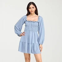 City Triangle Womens Juniors Square Neck Long Sleeve Balloon Fit + Flare Dress