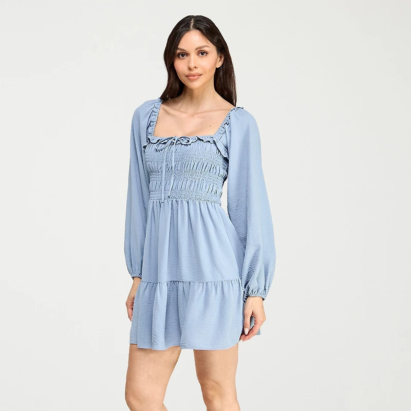 City Triangle Womens Juniors Square Neck Long Sleeve Balloon Fit + Flare Dress