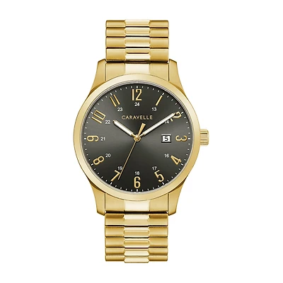 Caravelle Designed By Bulova Mens Gold Tone Stainless Steel Expansion Watch 44b126