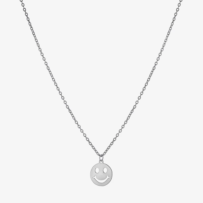 Silver Treasures Smiley Face Womens Sterling Silver 16 Inch Pendant Necklace