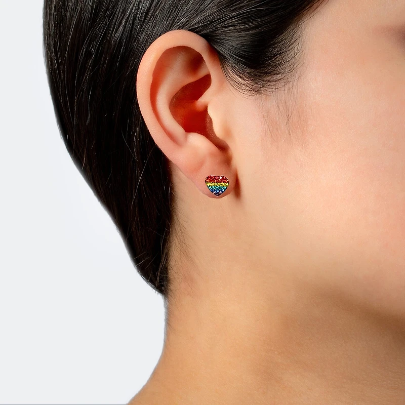 Silver Treasures Multi Color Crystal Sterling Silver 8.4mm Heart Stud Earrings