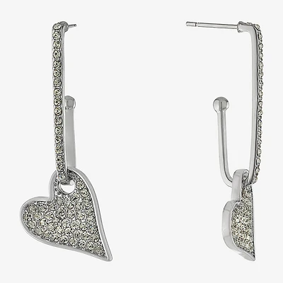 Sparkle Allure Womens Crystal Pure Silver Over Brass Heart Drop Earrings