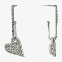 Sparkle Allure Womens Crystal Pure Silver Over Brass Heart Drop Earrings