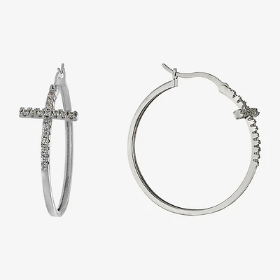 Sparkle Allure Womens Crystal 42.2mm Cross Hoop Earrings