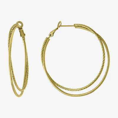 Silver Reflections Womens 14K Gold Over Brass 52mm Round Hoop Earrings