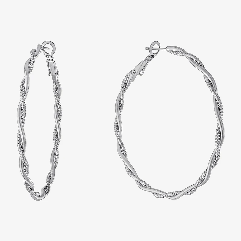 Silver Reflections Womens 55mm Hoop Earrings