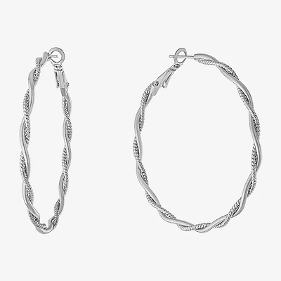 Silver Reflections Womens 55mm Hoop Earrings