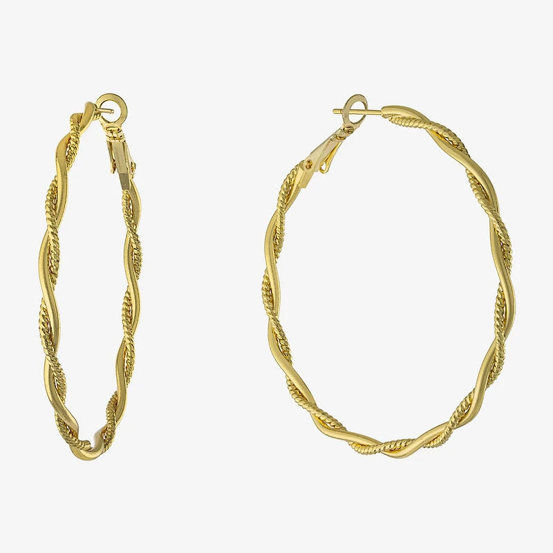 Silver Reflections Womens 14K Gold Over Brass 55mm Hoop Earrings