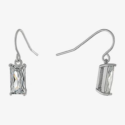 Silver Treasures Womens Cubic Zirconia Sterling Silver Rectangular Drop Earrings