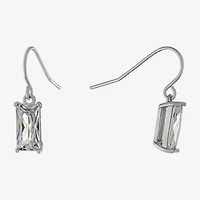 Silver Treasures Womens Cubic Zirconia Sterling Silver Rectangular Drop Earrings