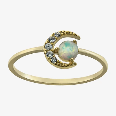 Silver Treasures Womens 20.5MM Opal 14K Gold Over Moon Delicate Band