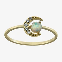 Silver Treasures Womens 20.5MM Opal 14K Gold Over Moon Delicate Band