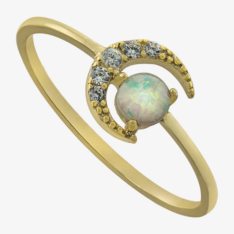 Silver Treasures Womens 20.5MM Opal 14K Gold Over Moon Delicate Band