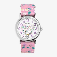 Timex Timex Peanuts Weekender 38mm Watch - Pink Strap  White Dial Silver-Tone Case Peanuts Womens Multicolor Strap Watch Tw2v77800jt