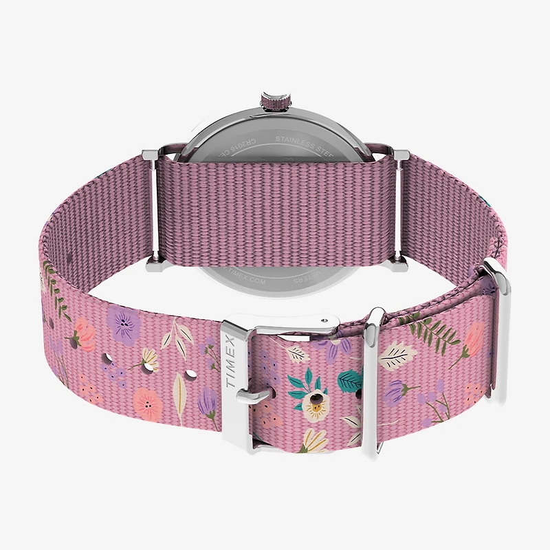 Timex Timex Peanuts Weekender 38mm Watch - Pink Strap White Dial Silver-Tone Case Peanuts Womens Multicolor Strap Watch Tw2v77800jt