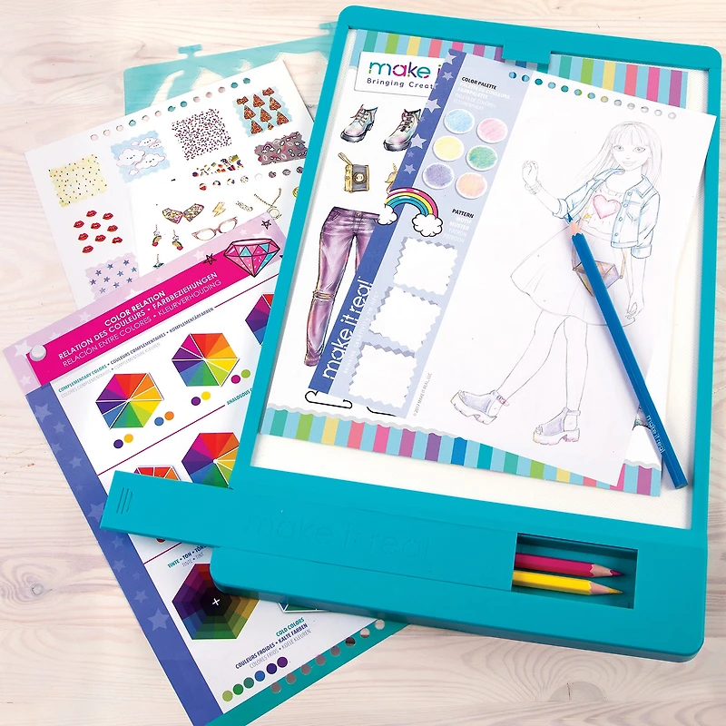 Make It Real Fashion Design Tracing Light Table 8-pc. Coloring Set