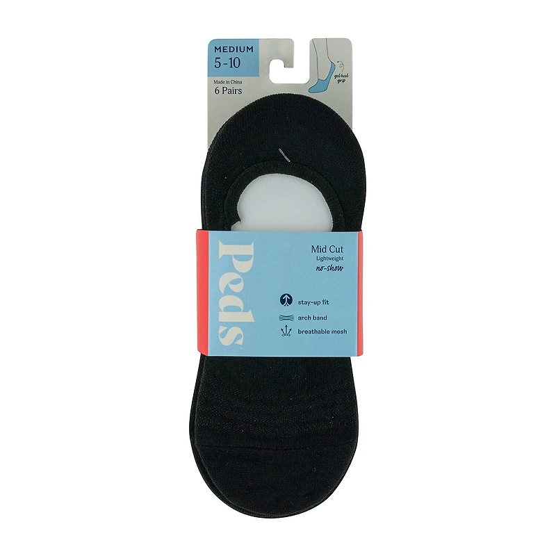 Peds Mid Cut Womens Breathable Multi-Pack 6 Pair Liner Socks