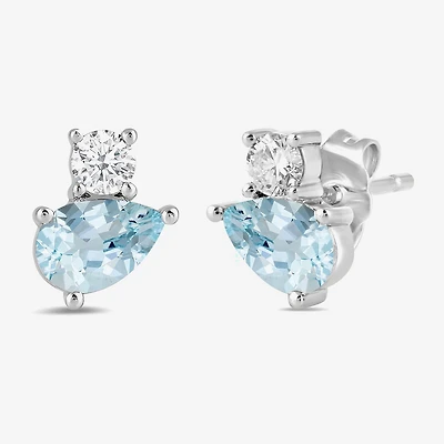 Toi Et Moi Genuine Gemstone & 1/5 CT. T.W. Lab Grown Diamond 10K White Gold 8.1mm Pear Stud Earrings