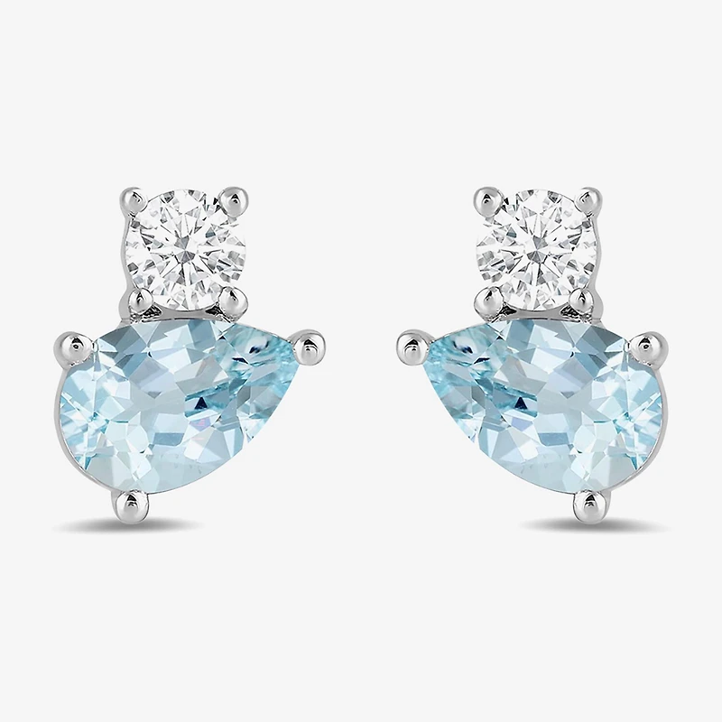 Toi Et Moi Genuine Gemstone & 1/5 CT. T.W. Lab Grown Diamond 10K White Gold 8.1mm Pear Stud Earrings