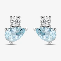 Toi Et Moi Genuine Gemstone &  1/5 CT. T.W. Lab Grown Diamond 10K White Gold 8.1mm Pear Stud Earrings