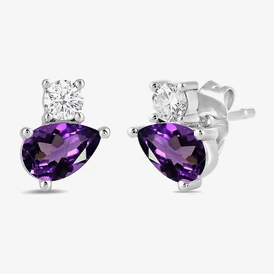 Toi Et Moi Genuine Gemstone & 1/5 CT. T.W. Lab Grown Diamond 10K White Gold 8.1mm Pear Stud Earrings