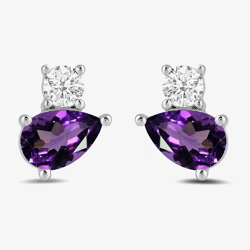 Toi Et Moi Genuine Gemstone & 1/5 CT. T.W. Lab Grown Diamond 10K White Gold 8.1mm Pear Stud Earrings