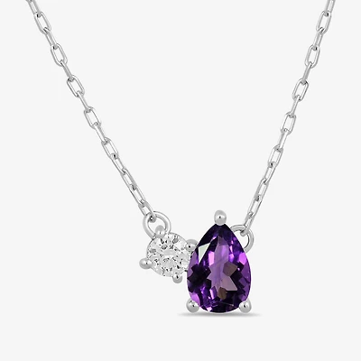 Toi Et Moi Womens Genuine Gemstone & 1/10 CT. T.W. Lab Grown Diamond 10K White Gold Pear Pendant Necklace