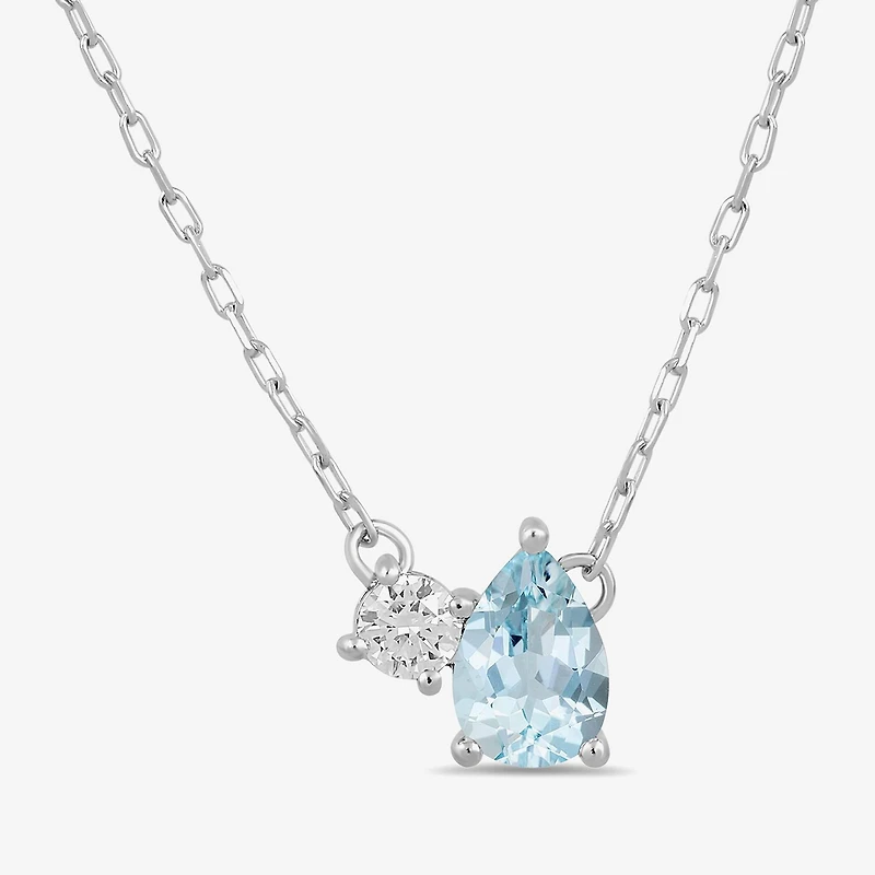 Toi Et Moi Womens Genuine Gemstone & 1/10 CT. T.W. Lab Grown Diamond 10K White Gold Pear Pendant Necklace