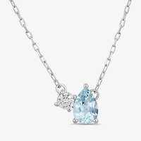Toi Et Moi Womens Genuine Gemstone &  1/10 CT. T.W. Lab Grown Diamond 10K White Gold Pear Pendant Necklace