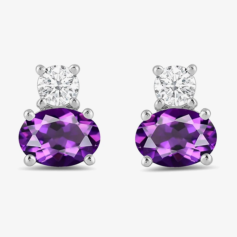 Toi Et Moi Genuine Gemstone & 1/5 CT. T.W. Lab Grown Diamond 10K White Gold 7.2mm Oval Stud Earrings