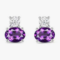 Toi Et Moi Genuine Gemstone & 1/5 CT. T.W. Lab Grown Diamond 10K White Gold 7.2mm Oval Stud Earrings