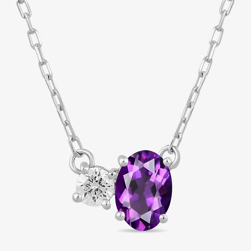 Toi Et Moi Womens Genuine Gemstone & 1/10 CT. T.W. Lab Grown Diamond 10K White Gold Oval Pendant Necklace