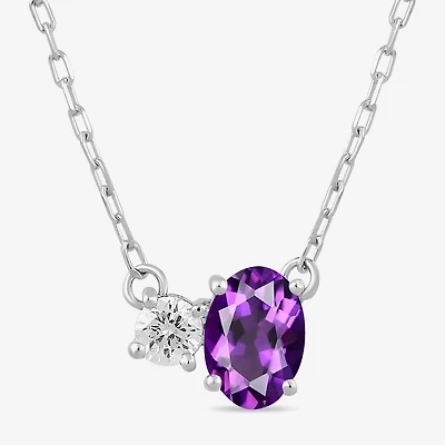 Toi Et Moi Womens Genuine Gemstone & 1/10 CT. T.W. Lab Grown Diamond 10K White Gold Oval Pendant Necklace