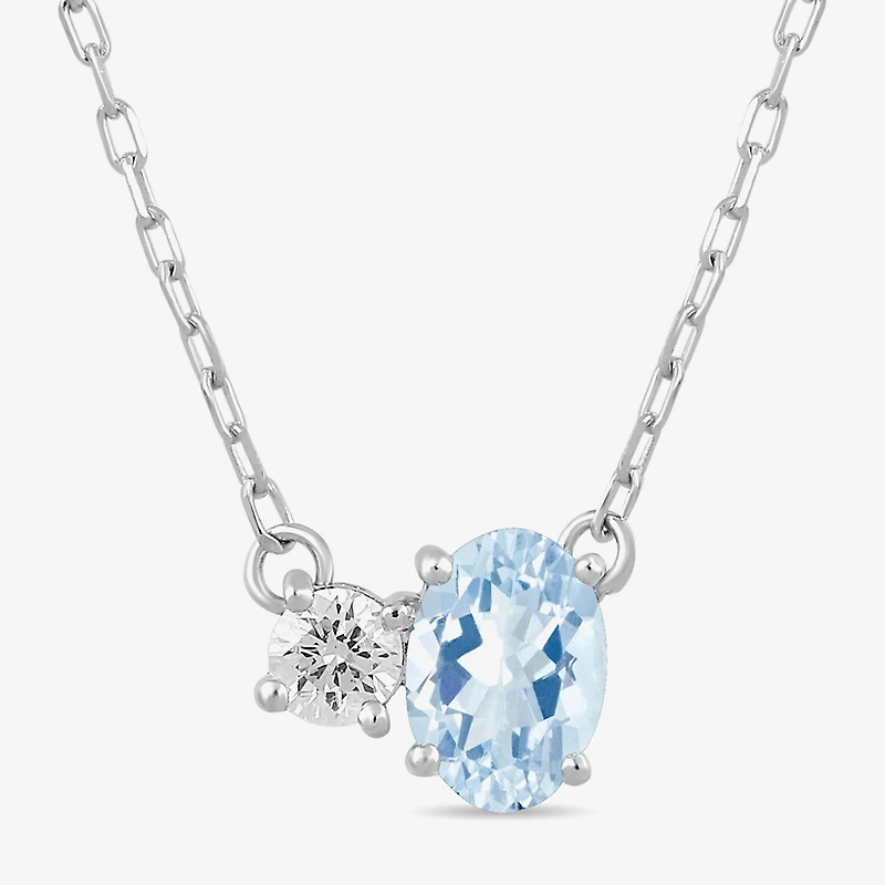 Toi Et Moi Womens Genuine Gemstone & 1/10 CT. T.W. Lab Grown Diamond 10K White Gold Oval Pendant Necklace