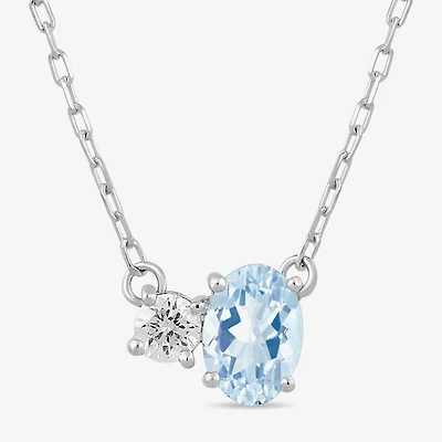 Toi Et Moi Womens Genuine Gemstone & 1/10 CT. T.W. Lab Grown Diamond 10K White Gold Oval Pendant Necklace