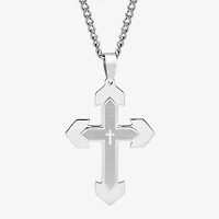 Mens Lord's Prayer Stainless Steel Cross Pendant Necklace
