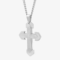 Mens Lord's Prayer Stainless Steel Cross Pendant Necklace