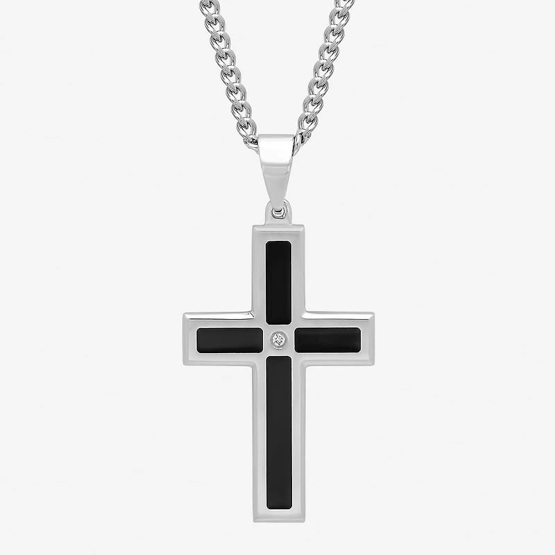 Mens Diamond-Accent Cross Pendant Necklace