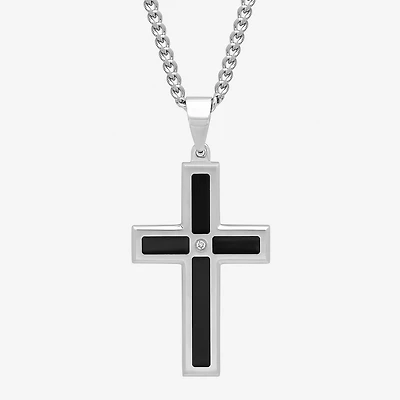 Mens Diamond-Accent Cross Pendant Necklace