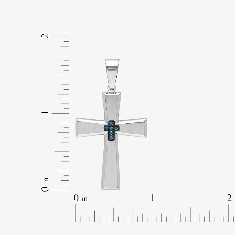 Mens Diamond-Accent Stainless Steel Cross Pendant Necklace